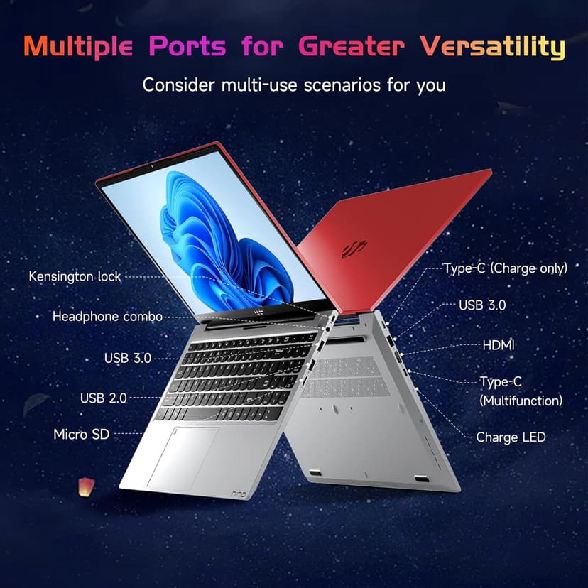 NIMO 15.6 IPS FHD-Laptop, 16GB RAM 1TB SSD Intel Pentium Quad Core N100, Computer with Backlit Keyboard Fingerprint (Beat to i3-1115G4 Up to 3.4GHz) Laptops for Student, Win 11 Red