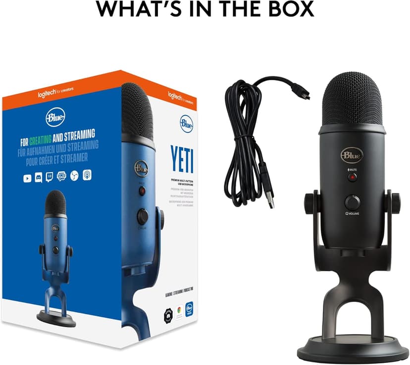 Logitech Creators Blue Yeti USB Microphone for Gaming, Streaming, Podcast, YouTube, Discord, PC, Studio Sound, Plug & Play-Blackout