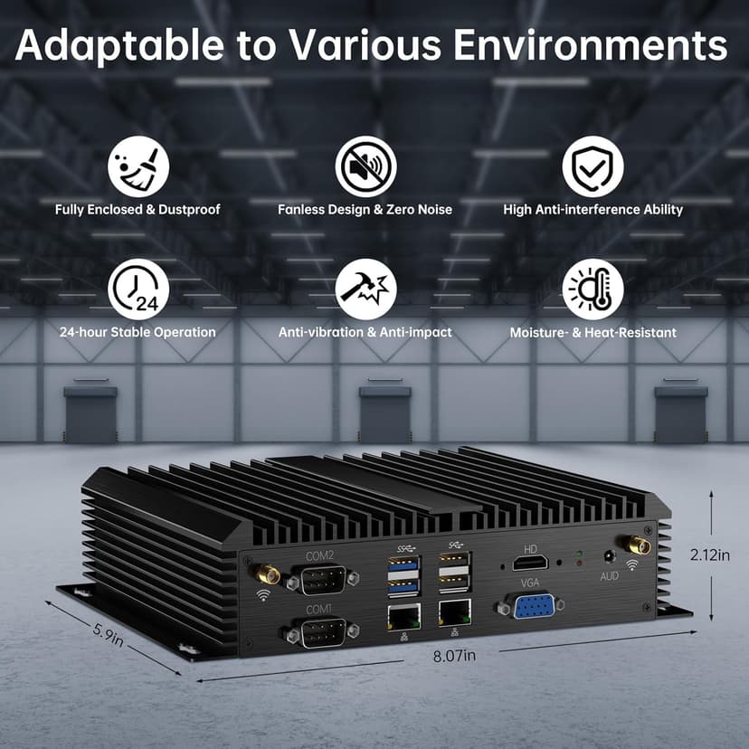Thdeukoty Fanless Mini PC, Industrial Desktop Computers Windows 11 Pro, HTPC i5-8250U up to 3.4Ghz, 16G DDR4 RAM 256G SSD/COM/USB 3.0/4K/HDMI/VGA/2.5G LAN/WIFI6/BT 5.1/Full Metal Case/Auto Power On