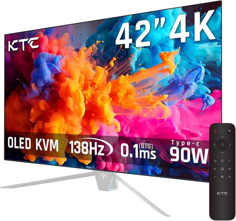 42 Inch 4K OLED Gaming Monitor, 0.1ms GTG 138Hz, 134% sRGB, 4-Side Frameless, Type-C 90W, Speakers,Remote, Freesync G-Sync, DP/HDMI/USB, VESA, Ultrawide OLED Monitor for Gaming(Without Base)