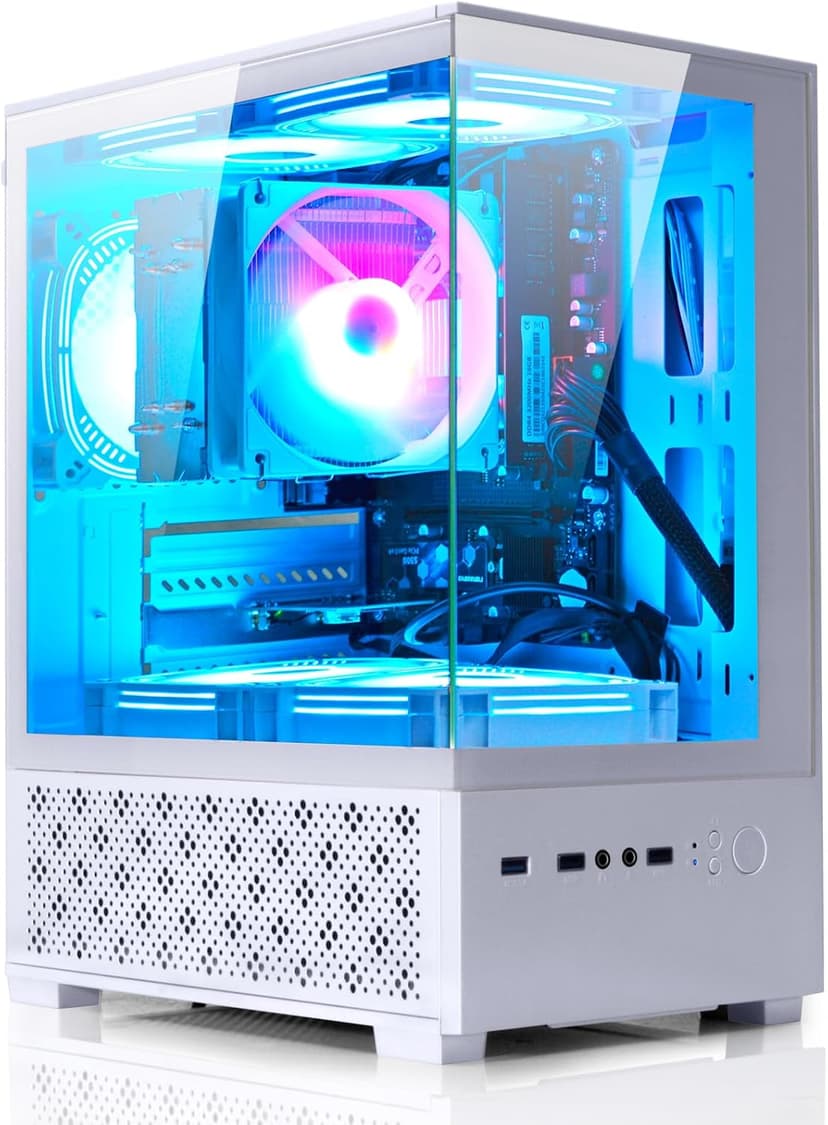 LXZ Desktop PC Computer AMD Ryzen 7-5700G 8 core 3.9GHz, 16G DDR4 RAM, 512GB NVME SSD, Tower Computer with Power Supply 400W for Home and Office (White)
