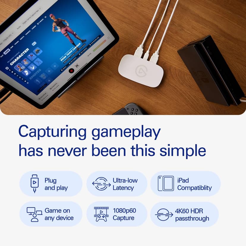 Elgato Game Capture Neo – USB Portable Capture Card 4K60 HDR Passthrough, 1080p60 Video Recording – For PS5|Xbox|Nintendo Switch 2 - OBS, Quicktime and more - Plug & Play|Works on Laptop|PC|Mac|iPad