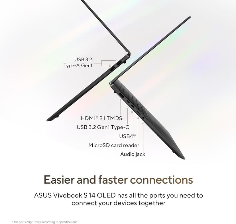 ASUS Vivobook S 14 OLED Slim Laptop, AMD Ryzen AI 9 365(10 Cores), 24GB, 512GB SSD, Customizable RGB Keyboard, Neutral Black, M5406WA-DS76