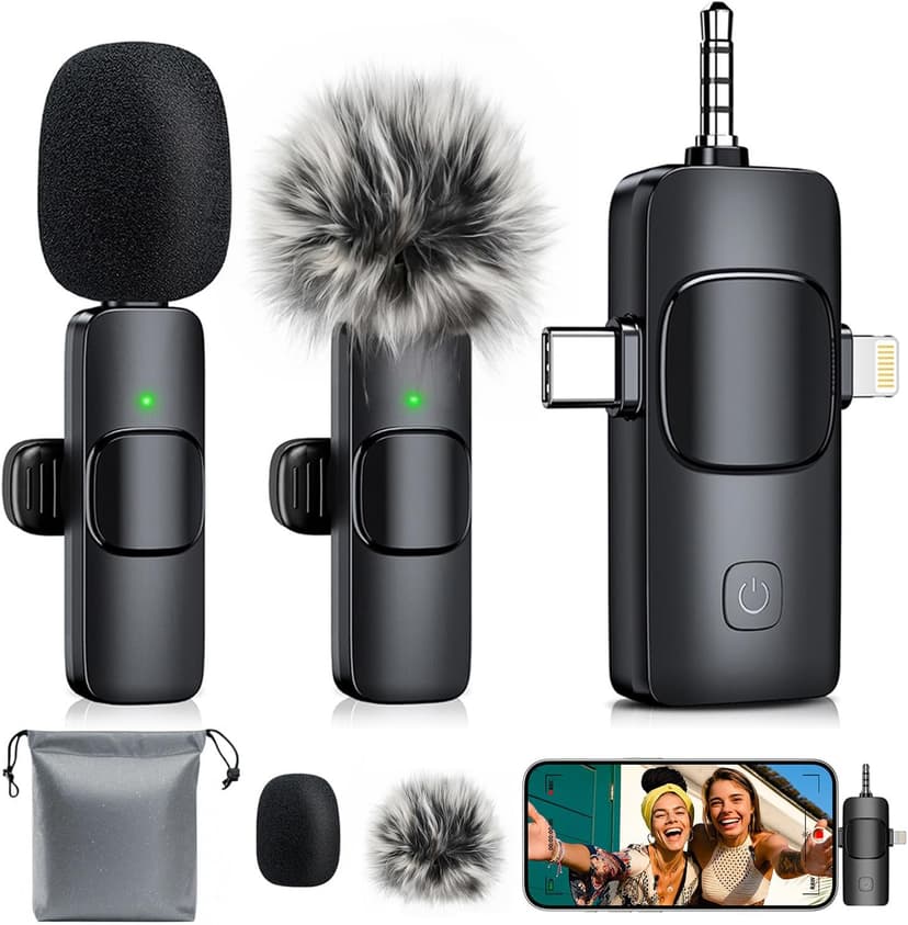 3-in-1 Mini Microphone for iPhone: Wireless Lavalier Microphones for iOS/Android/Camera - Noise Reduction Lapel Mic for​​Live Stream - HiDefSound for Video Mavericks