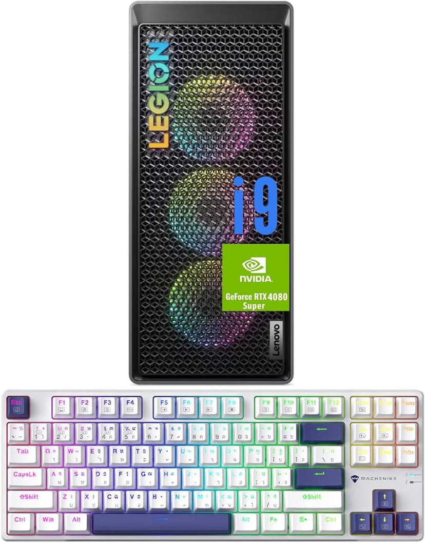 Lenovo Legion i9 RTX 4080 Super Ultimate Gaming Desktop, Intel i9-14900KF, GeForce RTX 4080 Super, 32GB DDR5 RAM, 1TB SSD, Wi-Fi 6, W11H, Grey, with Machenike Mechanical Keyboard
