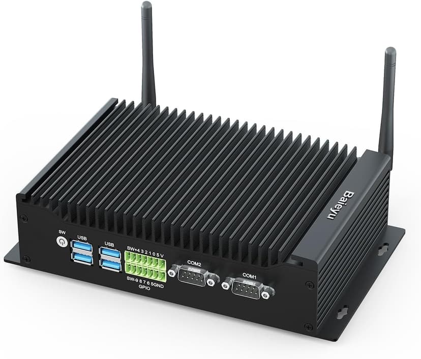 Baieyu Industrial PC with Core i3-10110U (Up to 4.10GHz), 8GB DDR4 RAM 256GB M.2 SSD, Fanless Industrial PC, 2×RS232 COM, Support RS422/RS485, 1×GPIO, 2×HD, 1×DP, 2×RJ45 LAN, 6×USB Port, Win 11 Pro