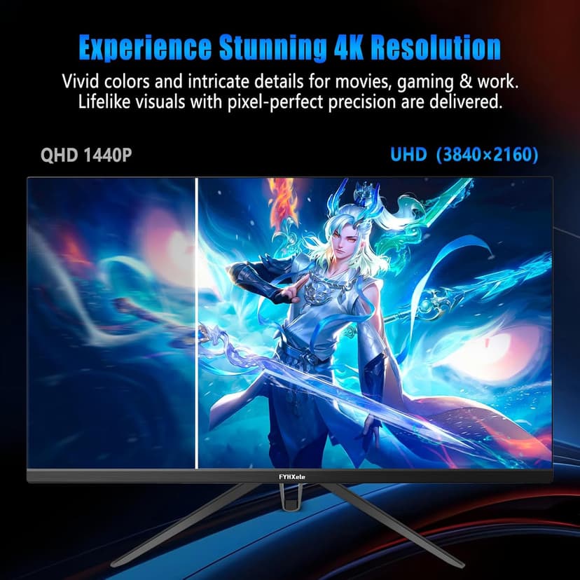 28 Inch 4K Gaming Monitor 144Hz 1ms，IPS Screen with HDR400, 100% sRGB，3840x2160 UHD, AMD FreeSync/G-Sync，PC Monitor for Gaming,Office,Type-C/HDMI/USB，VESA Mount, Bluelight Filter