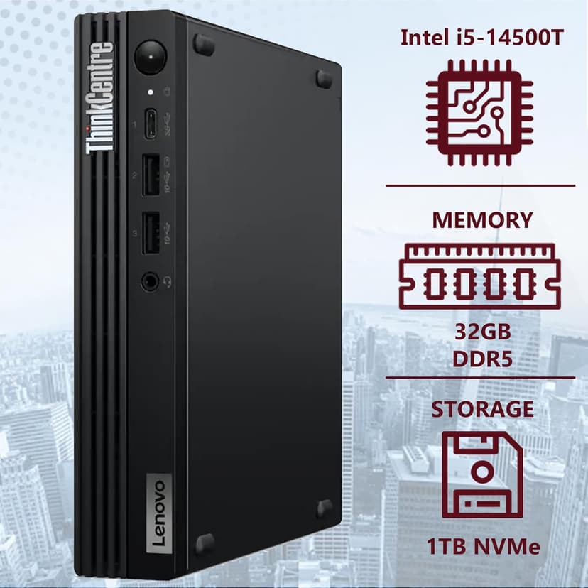 Lenovo ThinkCentre Tiny M70q Gen 5 Intel 14-Core i5-14500T (Beat i7-13700T), 32GB DDR5 RAM, 1TB NVMe, WiFi 6E, Bluetooth, RJ-45, DP Port, HDMI, W11P, Business Desktop