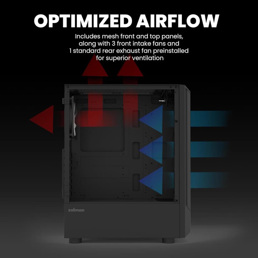 Zalman FIT Mid Tower ATX PC Case - 4 x Pre-Installed ARGB Fans, Swing Door Tempered Glass, USB 3.0, Support up to 6 x 120mm Fans, 325mm GPU, 360mm Radiator, Black