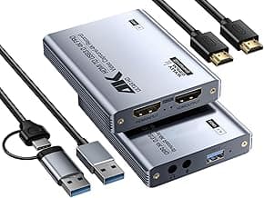 Video Capture Card, Audio Video Capture Card, USB 3.0 Capture Card 4K HDMI Loop-Out, 1080P 60FPS/2K 30FPS Videogame Capture for Streaming, Works forPS5/Switch/Camera/PC