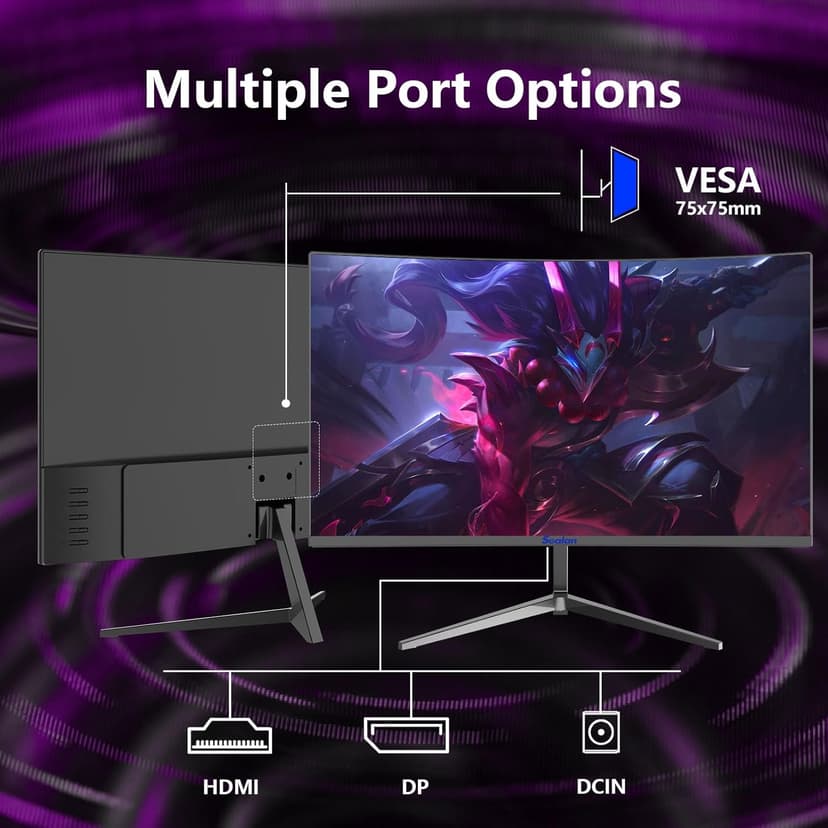 24 Inch Curved Gaming Monitor 180hz Full HD 1080P Frameless AMD FreeSync Eye Care DisplayPort HDMI Wall Mountable 250cd/m² Brightness 99% sRGB AMD FreeSync Flicker-Free Blue Light Filter