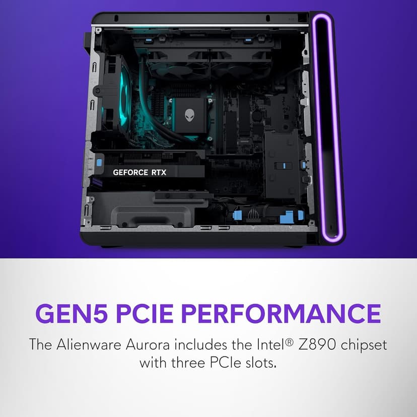 Alienware Aurora Gaming Desktop ACT1250 - Intel Core Ultra 9 285 Processor, Liquid Cooled, NVIDIA GeForce RTX 5080, 32GB DDR5 RAM, 1TB SSD, 1000W Platinum Rated PSU, Win 11 Home - Clear Panel