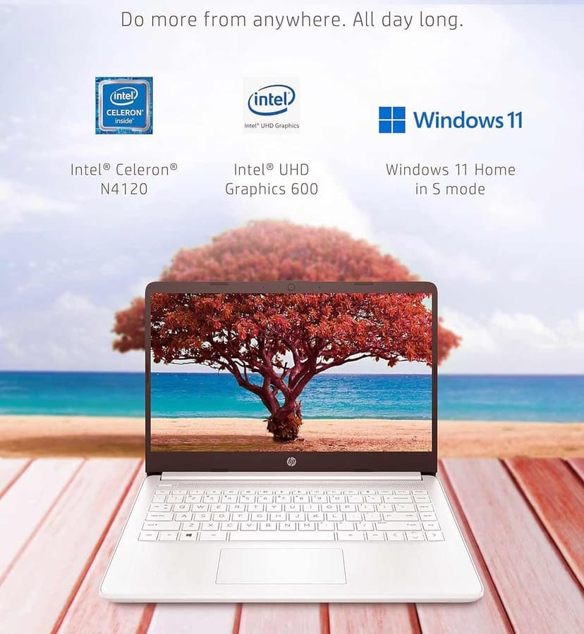 HP 14in Schools and Business Laptop, Intel Quad-Core N4120 CPU, 16GB RAM, 64GB eMMC, 256GB Micro SD, 1-Y Office 365, Webcam, HDMI, WiFi, Win 11 S(White)