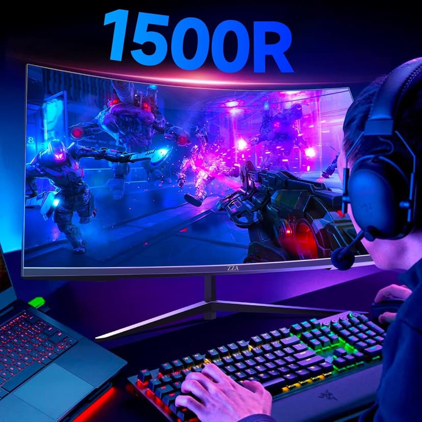 ZZA 27 Inch Curved Gaming Monitor 180Hz /144HZ 1ms FHD 1080P Computer Monitor FreeSync|1500R|130% sRGB|HDR|Low Blue Light|HDMI DP Ports|VESA Mount|Metal Stand