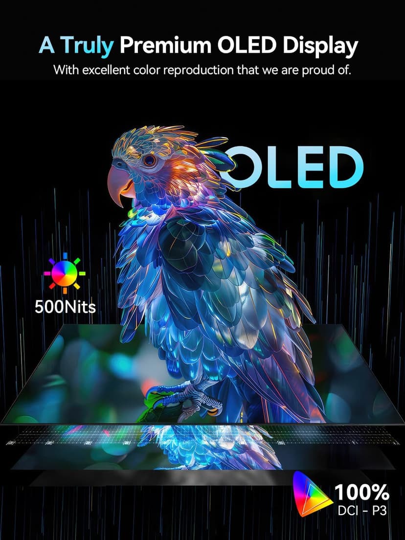 Newsoul 16" OLED Portable Monitor, Laptop Screen Extender 3K 2880x1800 120Hz 0.1ms Response, 500 Nits Brightness, 100000:1 Contrast, 100% DCI-P3 Ultra-Slim Travel Monitor for Phone Game Consoles