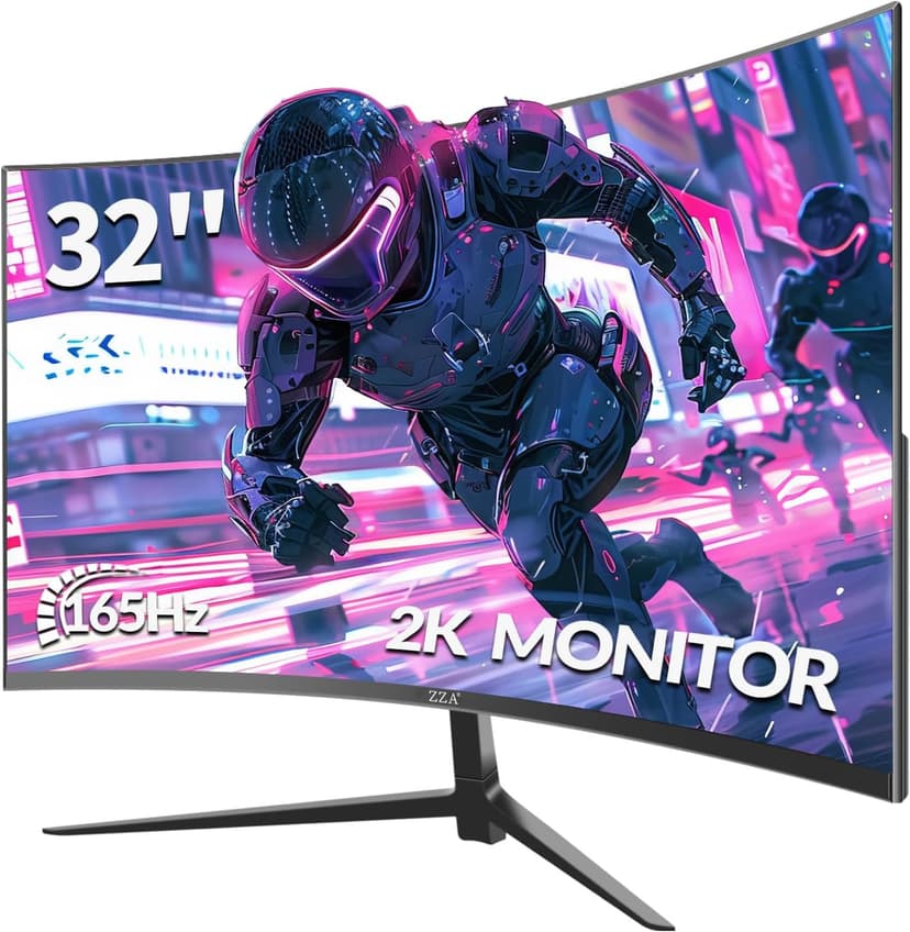 ZZA 32-Inch QHD Curved Gaming Monitor - 2K Resolution, 165Hz Refresh Rate, 1ms Response Time, FreeSync & G-Sync, HDR10, 122% sRGB Coverage, DP/HDMI, VESA Mount Compatible