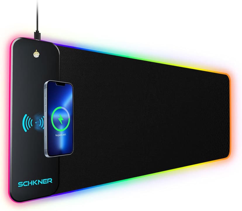 RGB Gaming Mouse Pad with Wireless Charging 15W, Large Desk Mat 800x300x4mm, 10 Light Modes Keyboard Pad with Non-Slip Rubber Base, Waterproof Mousepad for Gaming PC MacBook Laptop