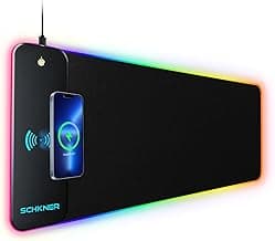 RGB Gaming Mouse Pad with Wireless Charging 15W, Large Desk Mat 800x300x4mm, 10 Light Modes Keyboard Pad with Non-Slip Rubber Base, Waterproof Mousepad for Gaming PC MacBook Laptop