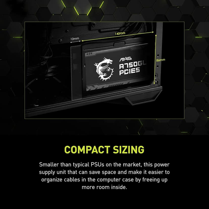 MSI MAG A750GL PCIE 5.1 & ATX 3.1 Gaming Power Supply - Full Modular - 80 Plus Gold Certified 750W - Compact Size - ATX PSU - 10 Year Warranty