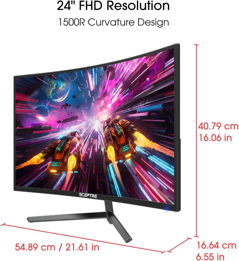 Sceptre 24-inch Curved Gaming Monitor 1080p up to 165Hz DisplayPort HDMI 99% sRGB, AMD FreeSync Build-in Speakers Machine Black (C248B-FWT168)