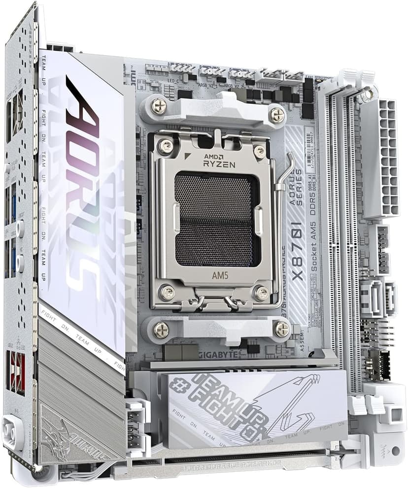 GIGABYTE X870I AORUS PRO ICE AMD AM5 LGA 1718 Motherboard, Mini-ITX, DDR5, 2X M.2, PCIe 5.0, USB-C, WIFI7, 2.5GbE LAN, EZ-Latch, 5-Year Warranty