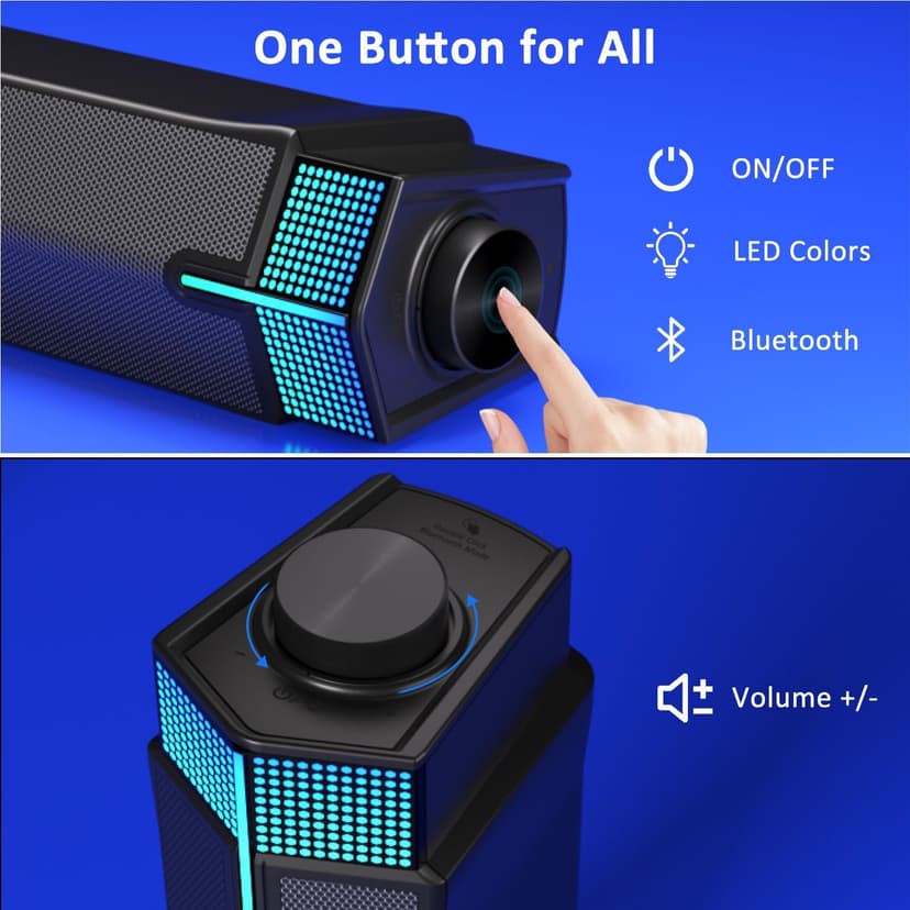 Jeecoo M20 Bluetooth Computer Speakers for PC Desktop Monitor, Gaming PC Sound Bar - Wired USB-Powered, Superb Stereo Sound, with LED Lighting - Combine/Separate to Customize Your Desk