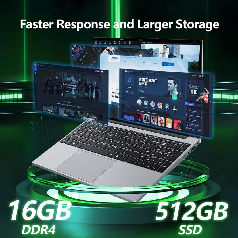 Gaming laptop,15.6 inch Laptop Computer, Laptops Celeron N5095 Processor, 16GB 512GB SSD FHD 1920 * 1080 Display 180 Angle Opening Fingerprint Unlock Backlit Keyboard Mini-HDMI Traditional Computers