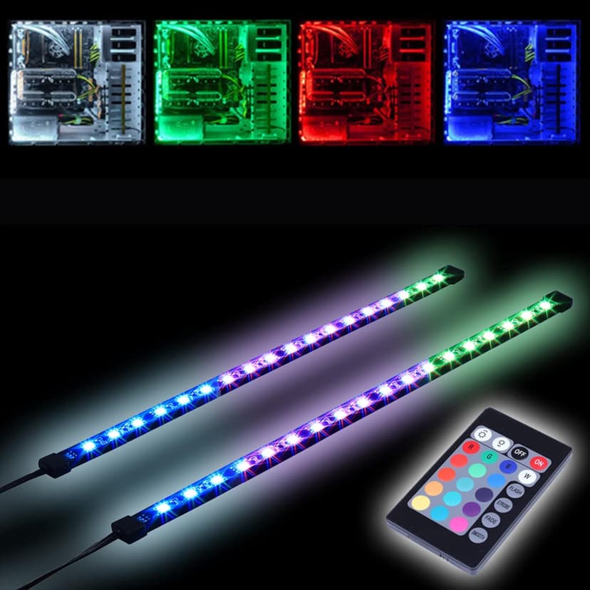 RGB LED Strip Computer Lighting via Magnet with Controller for Desktop Computer Case Mid Tower Full Tower (24Key Remote,2PK,30CM,R Series)