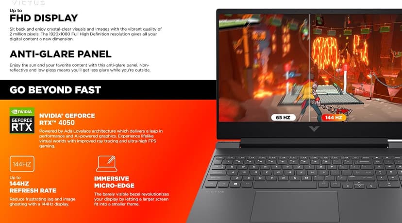 HP Victus Gaming Laptop, 15.6-inch FHD IPS 144Hz, AMD Ryzen 5-8645HS, NVIDIA GeForce RTX 4050, Wi-Fi 6, Backlit KB, Win11 Home, w/Mouse Pad (16GB RAM |1TB PCIe SSD)