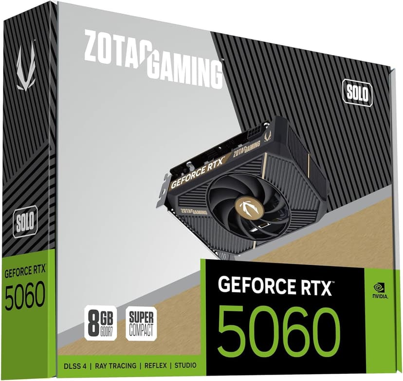 ZOTAC Gaming GeForce RTX 5060 Solo DLSS 4 8GB GDDR7 128-bit 28 Gbps PCIE 5.0 Gaming Graphics Card, SFF-Ready Ultra Compact Card, ZT-B50600G-10L