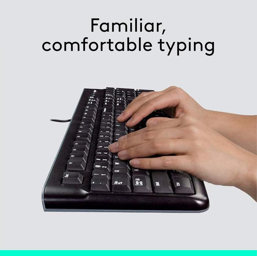 Logitech MK120 Wired Keyboard and Mouse Combo for Windows, Optical Wired Mouse, Full-Size, USB, Compatible with PC, Laptop - Black