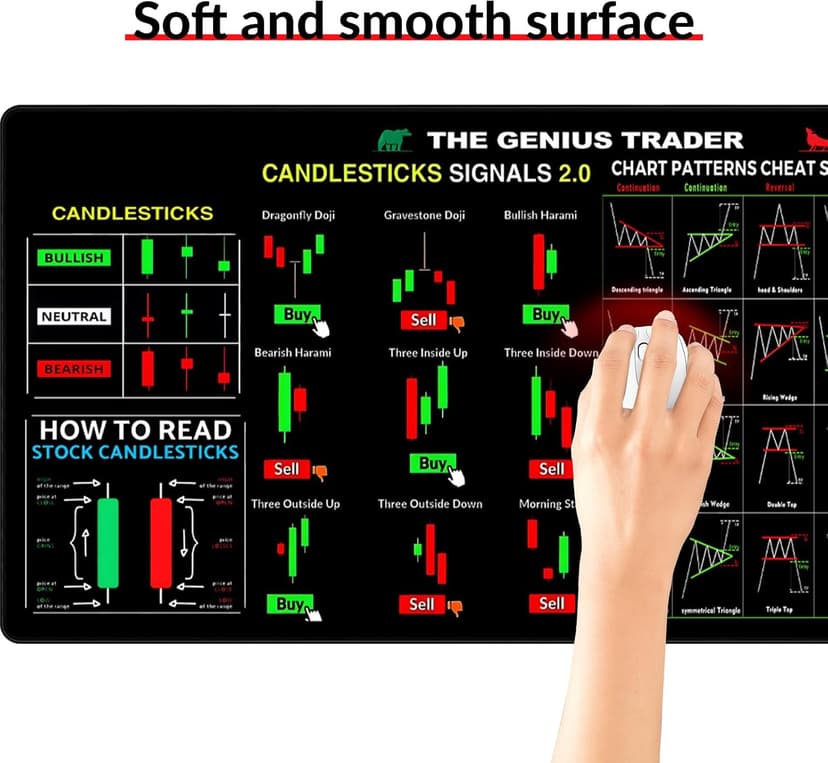 Stock Market Invest Day Trader Trading Mouse Pad Chart Patterns Cheat Sheet,Large Computer Mouse Pad/Desk Mat with Stitched Edges 800x300mm 0320