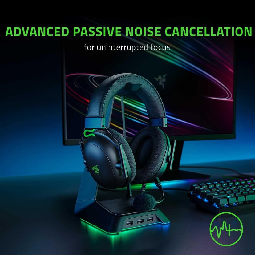 Razer BlackShark V2 Gaming Headset: THX 7.1 Spatial Surround Sound - 50mm Drivers - Detachable Mic - for PC, PS4, PS5, Switch, Xbox One, Xbox Series X|S - 3.5mm Audio Jack & USB DAC - Black