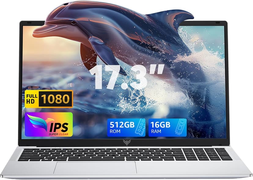 2025 Laptop,17.3-Inch FHD Display Laptop with Quad Core-12th Alder Lake N97(Up to 3.6GHz), 16GB RAM 512GB ROM Traditional Laptop Computer, 6000Mah Battery,Silver