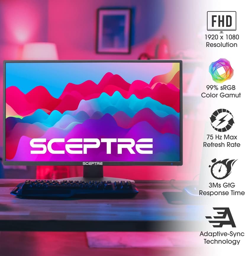 2 Pack - 22 Inch Monitor FHD 1920 x 1080 Computer Monitor, VESA Mount, Tilt, VGA and HDMI x2, Professional and Gaming Monitor – 2 Pack, MACHINE BLACK, 2PACKE225W-19203RT