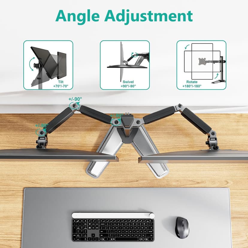 WALI Dual Monitor Stand for Desk, Computer Monitor Stands for 2 Monitors up to 32inch inches, Dual Monitor Mount Fits up to 19.8lbs, Free Standing Full Motion Monitor Arm for Desk (MF002N), Black
