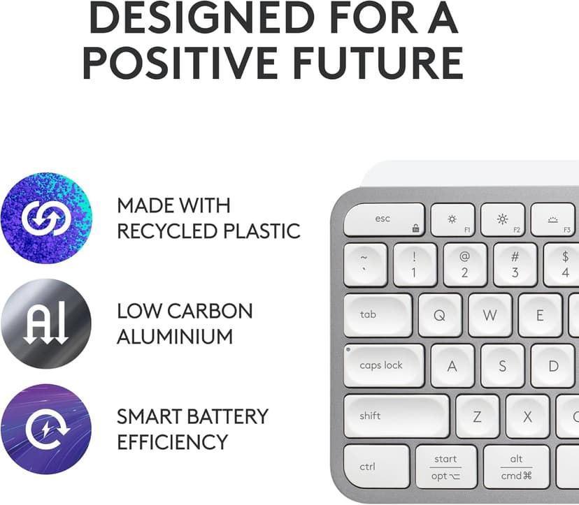 Logitech MX Keys S Wireless Keyboard, Low Profile, Fluid Precise Quiet Typing, Programmable Keys, Backlighting, Bluetooth, USB C Rechargeable, for Windows PC, Linux, Chrome, Mac - Pale Grey