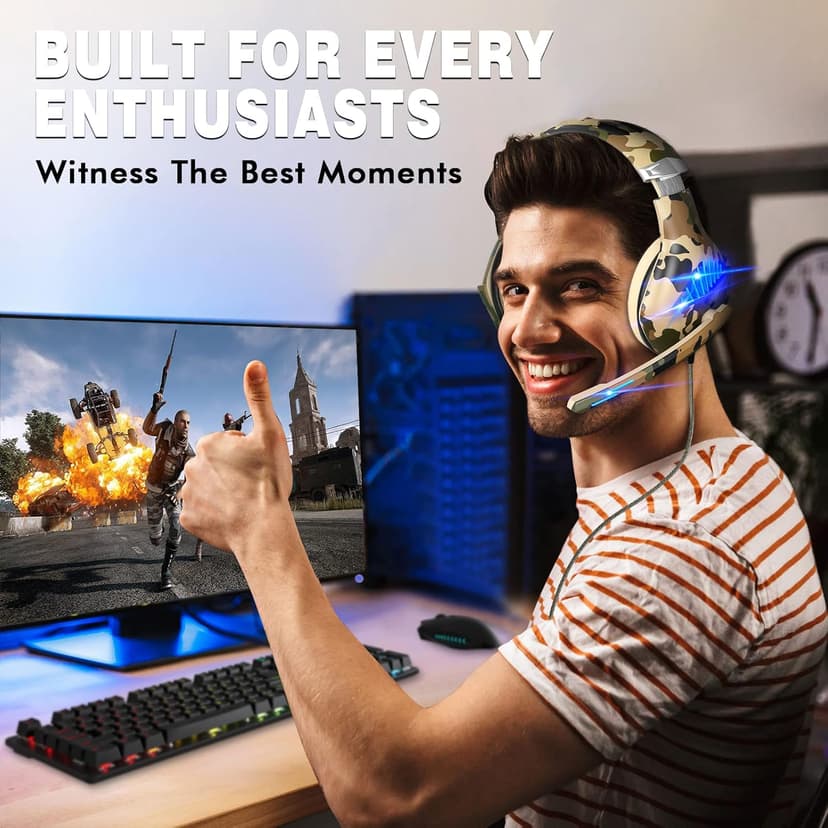 Gaming Headset for PS5 PS4 Xbox ONE Switch PC with Noise Cancelling Over-Ear Stereo Bass Surround Sound Gaming Headphone -Camo