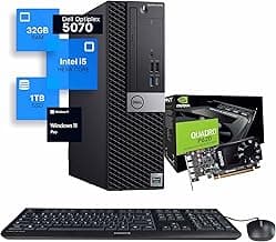 Dell Workstation 5070 PC Computer, Intel i5-9500, Editing/Design Nvidia Quadro P620, Crucial 32GB RAM, 1TB NVMe M.2, Windows 11 Pro, WiFi, Cherry Keyboard & Mouse, Office Desktop Computers (Renewed)