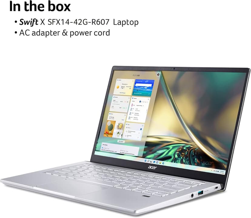 Acer Swift X SFX14-42G-R607 Creator Laptop | 14" Full HD 100% sRGB | AMD Ryzen 7 5825U | NVIDIA RTX 3050 Ti Laptop GPU | 16GB LPDDR4X | 512GB SSD | Wi-Fi 6 | Backlit KB | Windows 11, Gray