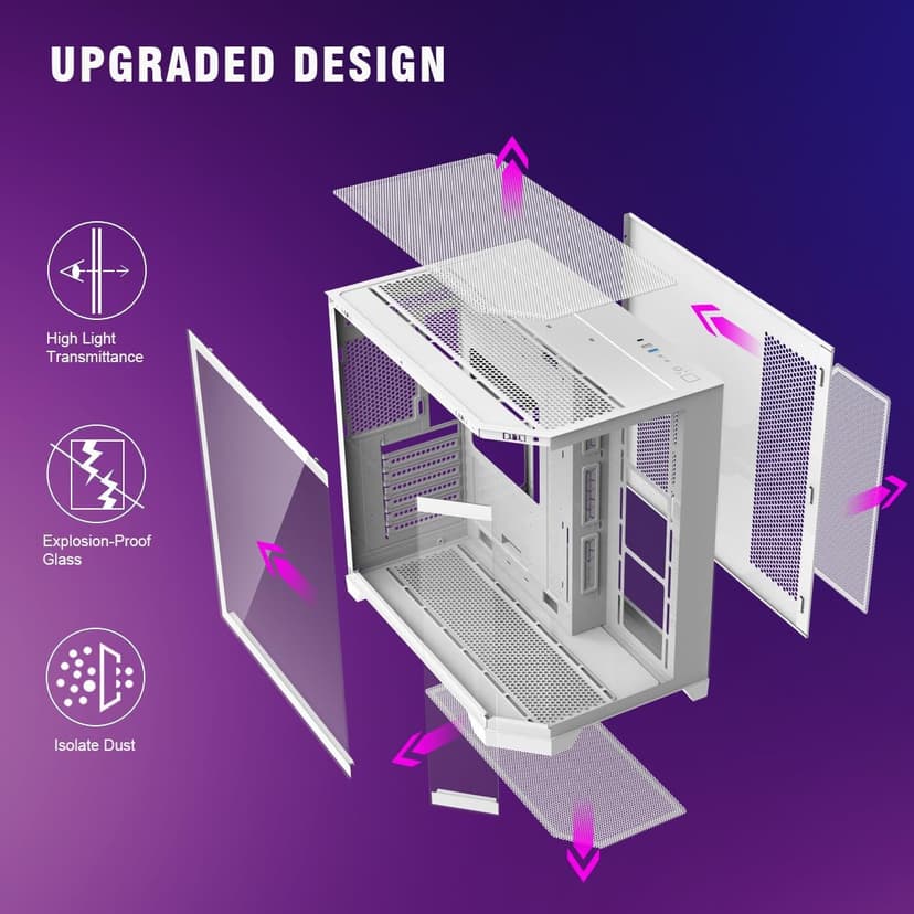 RUIX OV303 ATX Mid-Tower PC Case, Pre-Installed 4 x 120mm Prism ARGB PWM Fans, USB 3.0 & Type-C Ports, High-Airflow Gaming Computer Case - White