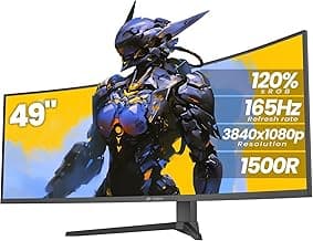 CRUA 49" Curved Gaming Monitor | DFHD(3840x1080P), 144Hz/165Hz, 1500R, 32:9, AMD FreeSync, 120% sRGB, Height Adjustable Ultra-Wide Screen Monitors, HDMI 2.1 & DP 1.4, Wall Mount Install- Black