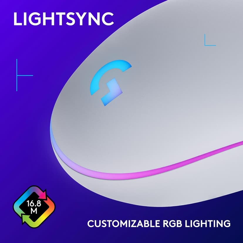 Logitech G203 Wired Gaming Mouse, 8,000 DPI, Rainbow Optical Effect LIGHTSYNC RGB, 6 Programmable Buttons, On-Board Memory, Screen Mapping, PC/Mac Computer and Laptop Compatible - White