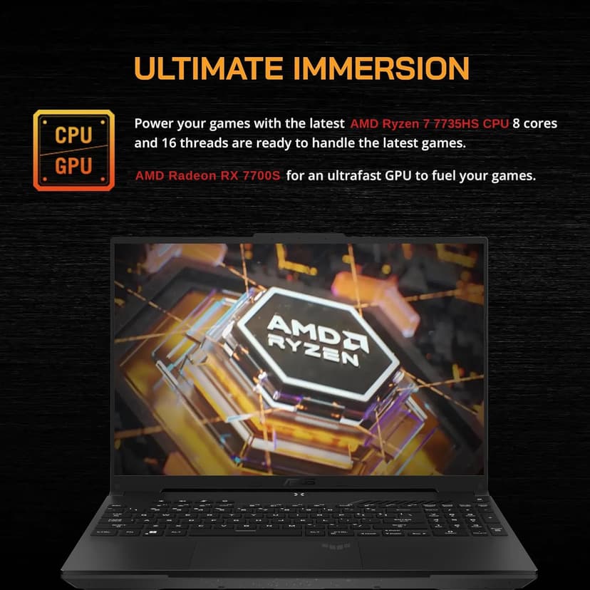 ASUS TUF 16" Ryzen 7 Ultimate Gaming Laptop, 16" FHD+ 165Hz, AMD Ryzen 7 7735HS (Beats Intel i7-13700H), AMD Radeon RX 7700S (Beats GeForce RTX 4060), 64GB DDR5 RAM, 1TB SSD, RGB Backlit KB, W11 Home