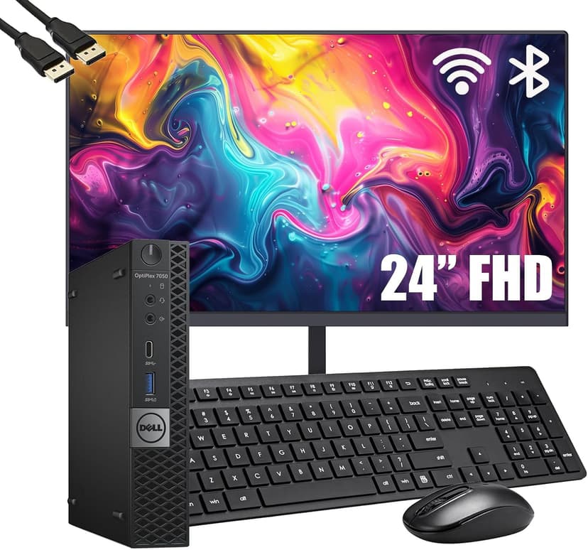 Dell OptiPlex 7050 mini Desktop Computer PC with 24" FHD Monitor, Intel Core i5-6500, 16GB RAM, 256GB SSD, Wi-Fi, Bluetooth, Keyboard & Mouse, Windows 11 Pro (Renewed)