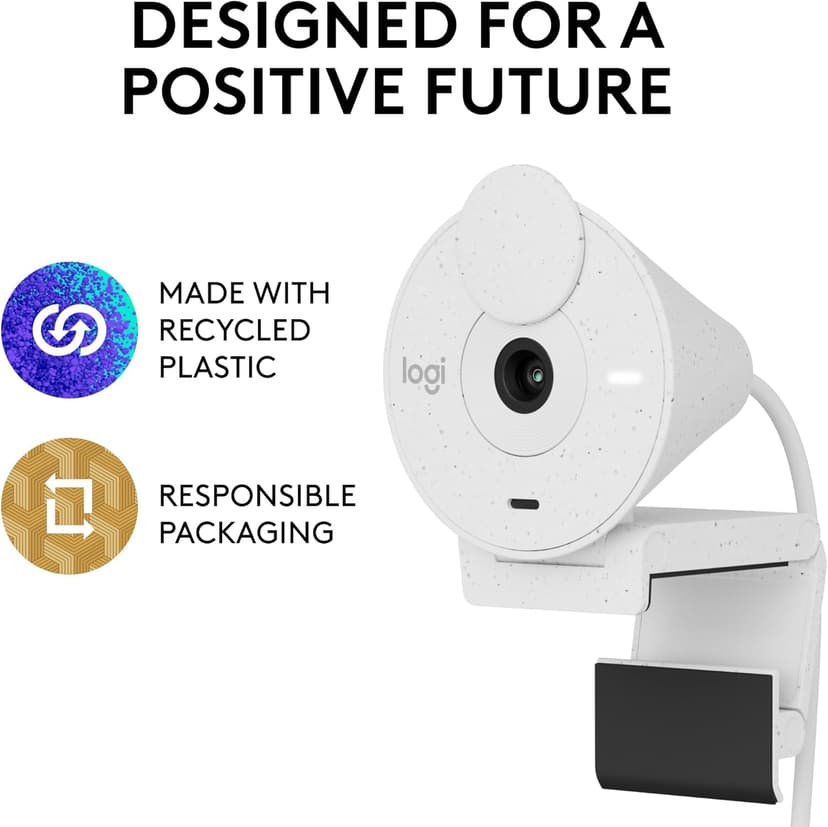 Logitech Brio 300 Full HD Webcam with Privacy Shutter, Noise Reduction Microphone, USB-C, certified for Zoom, Microsoft Teams, Google Meet, Auto Light Correction - Off White