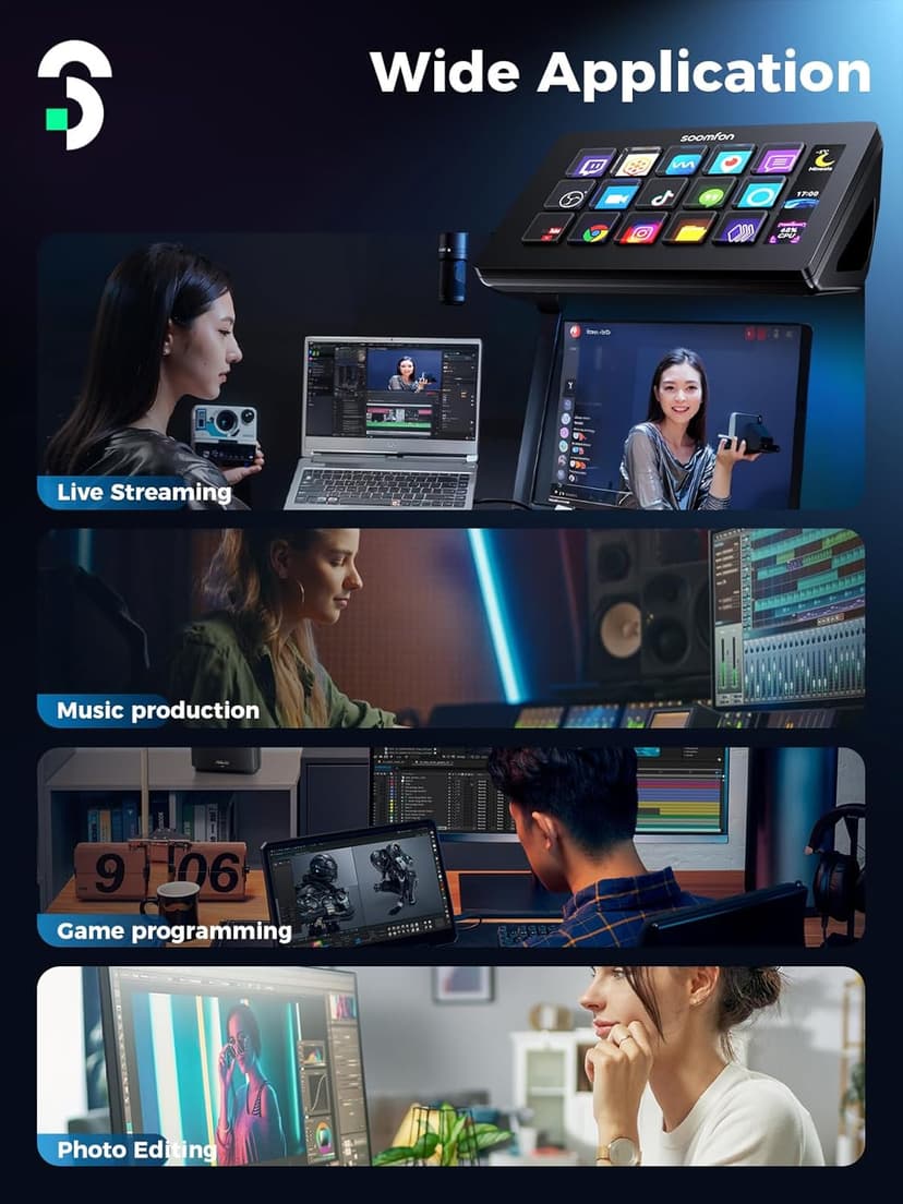 Stream Controller - SOOMFON Stream Control Deck with 15 LCD Macro Keys Customizable to Trigger Actions in OBS Twitch YouTube Compatible with PC & Mac for Content Creators Streaming Gaming