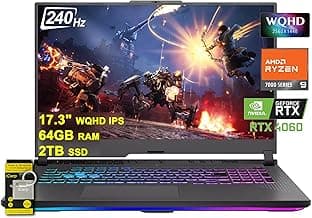 Asus ROG Strix G17 G713 Gaming Laptop 17.3" WQHD IPS 240Hz AMD 12-Core Ryzen 9 7845HX (Beat i9-12900H) 64GB RAM 2TB SSD GeForce RTX 4060 8GB USB-C RGB Backlit Fast Charging Win11 w/ICP Accessory
