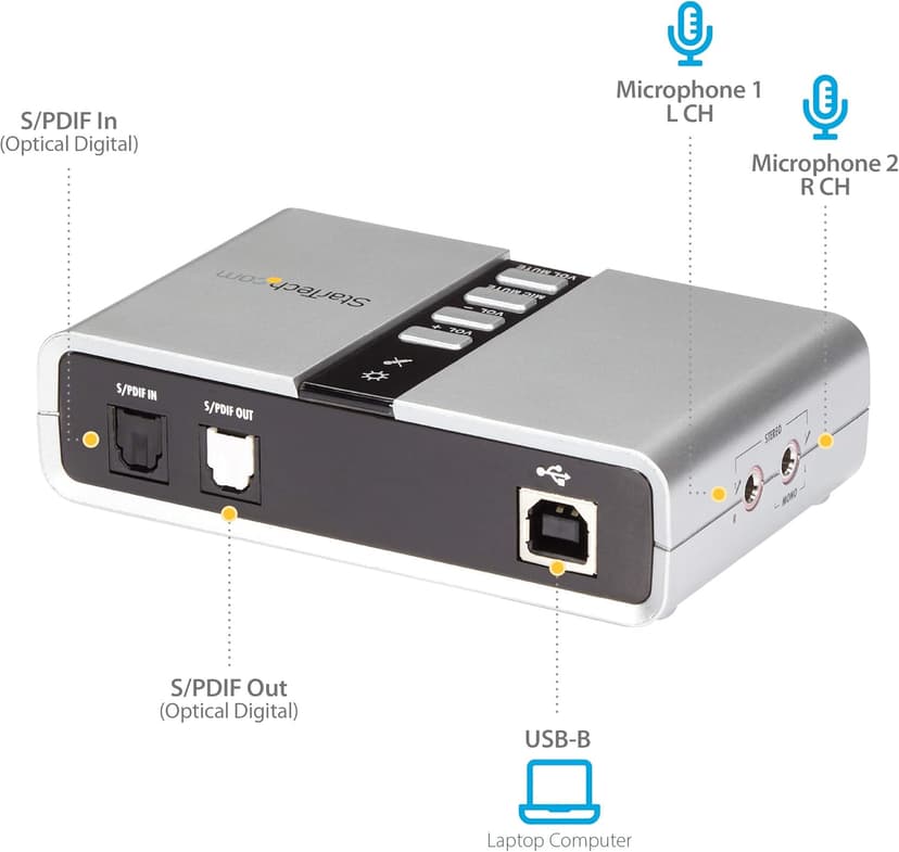 StarTech.com 7.1 USB Sound Card - External Sound Card for Laptop with SPDIF Digital Audio - Sound Card for PC - Silver (ICUSBAUDIO7D)
