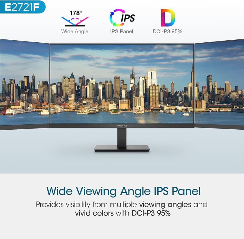 KOORUI 27 Inch QHD (2560x1440) IPS Ultra-Thin Computer Gaming Monitor, 100Hz Refresh Rate, DCI-P3 95%, FreeSync & G-Sync, 1ms MPRT, HDR10, VESA 100x100mm, Tilt Adjustable for Game and Work